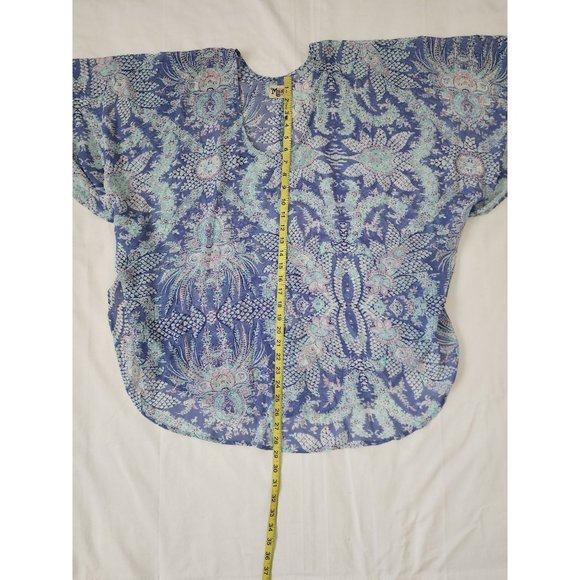 Show Me Your Mumu Floral Flowy Batwing "Moon" Tunic Top Blue/White Size X-Small - Picture 9 of 9